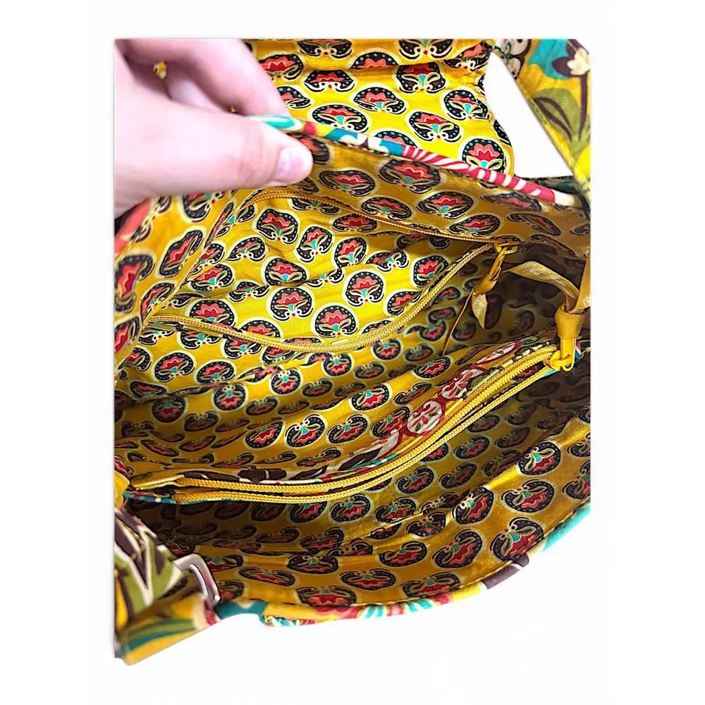 Vera Bradley Yellow Provincial Quilted Shoulder Bag Purse Floral Multi Pocket